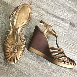 BCBGgirls Leather and Satin Wedge Sandals